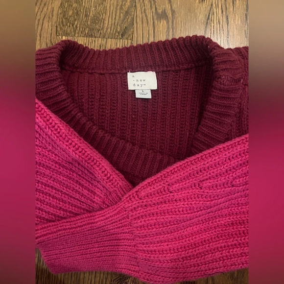 Women's Crewneck Pullover Sweater - A New Day™ Pink and Maroon - Picture 4 of 4